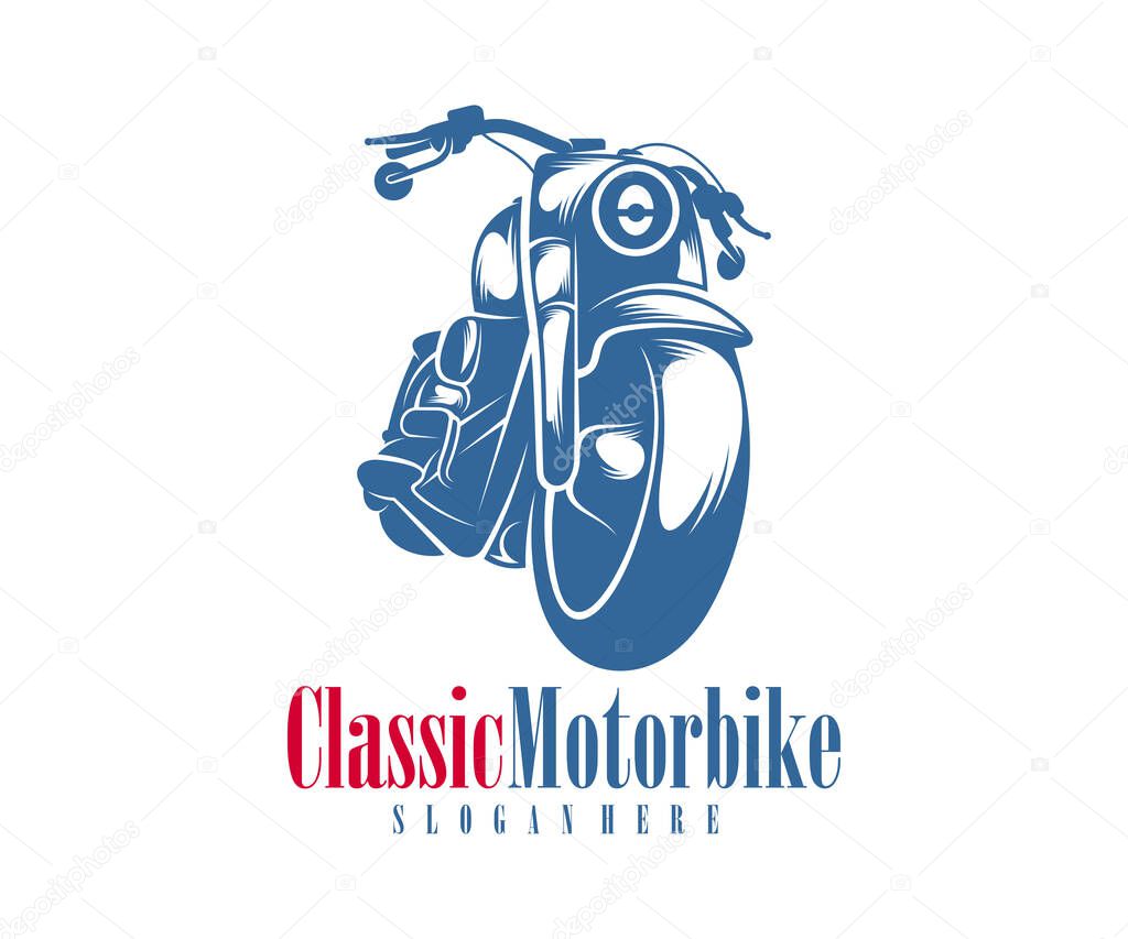 Motorcycle monochrome emblems, logo and motorbike badges with descriptions of custom bikes, classic garage. vector illustration