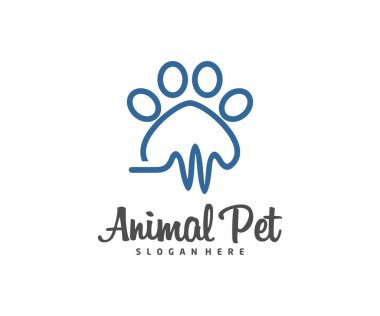 Pet Pulse Logo köpek kedi tasarım şablonu. Hayvanlar için Veterinerlik Kliniği Logotype konsept özet simgesi.