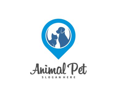 Point Pet Logo köpek kedi tasarım vektör şablonu. Hayvanlar için Veterinerlik Kliniği Logotype konsept özet simgesi.