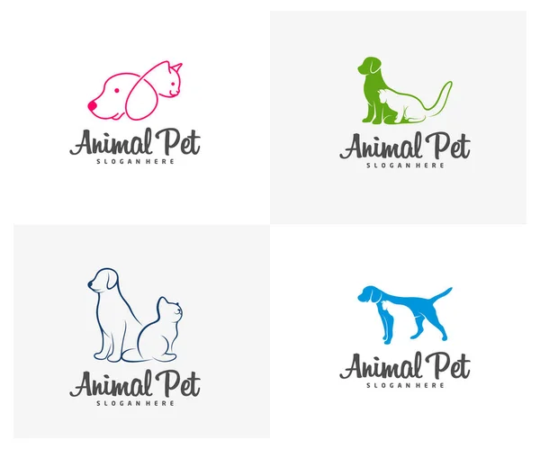 Σύνολο Pet Logo Πρότυπο Φορέα Σχεδιασμού Γάτας Σκύλου Ζώα Κτηνιατρική — Διανυσματικό Αρχείο