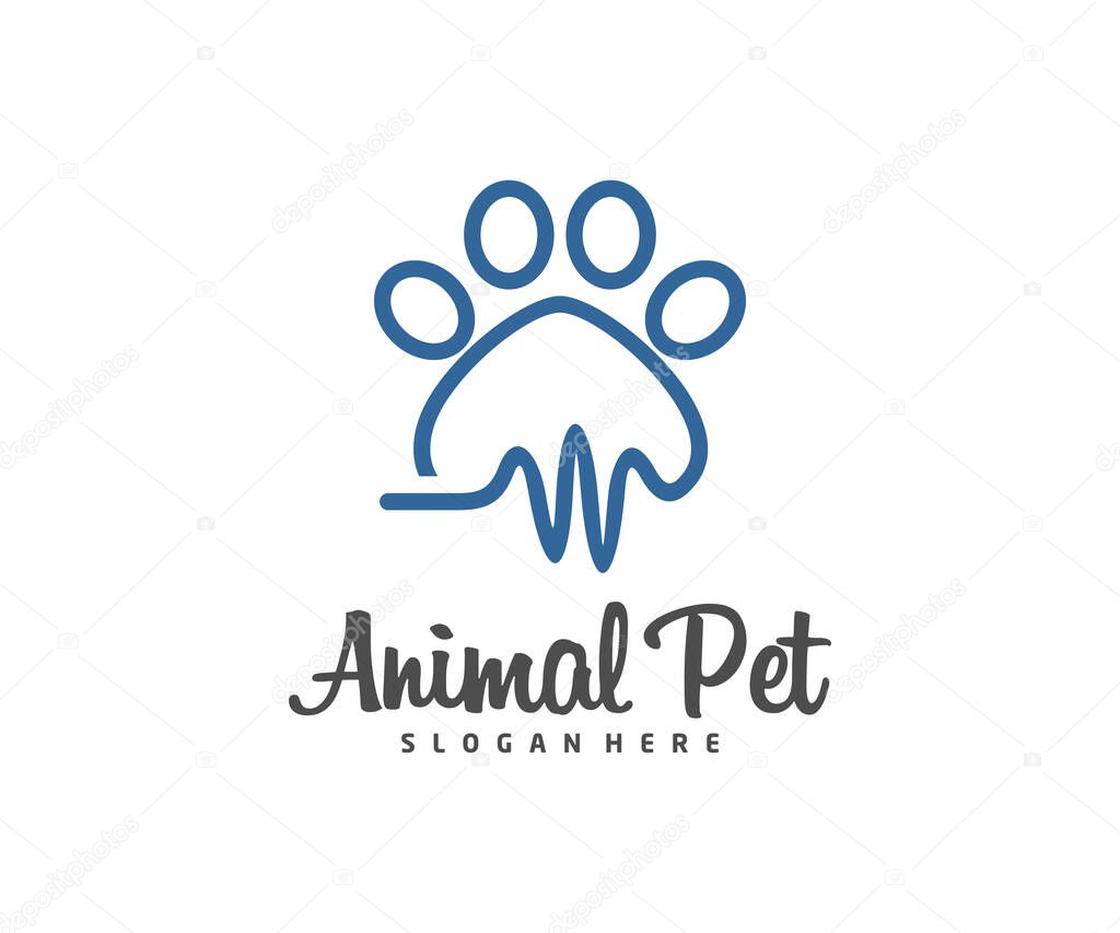 Pet Pulse Logo dog cat design vector template. Animals Veterinary clinic Logotype concept outline icon.