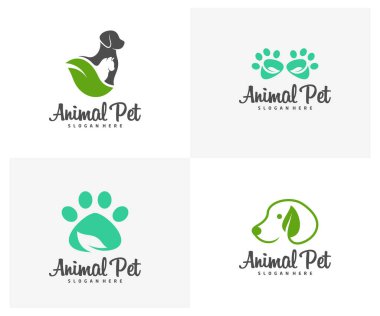 Doğa Evcil Hayvan Logosu Köpek Tasarım Şablonu. Hayvanlar için Veterinerlik Kliniği Logotype konsept özet simgesi.
