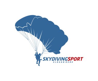 Skydiving logo tasarım vektör şablonu, Paraşüt tasarım çizimi