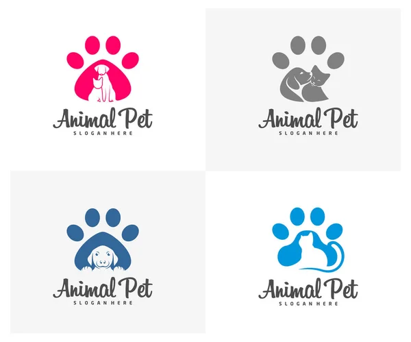 Set Pet Logo Dog Cat Design Vector Template Animals Veterinary — Stock Vector