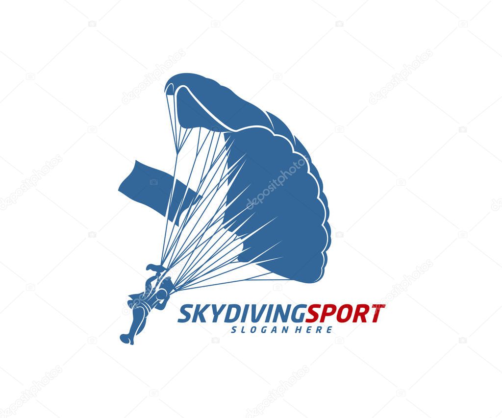 Skydiving logo design vector template, Parachuting design illustration