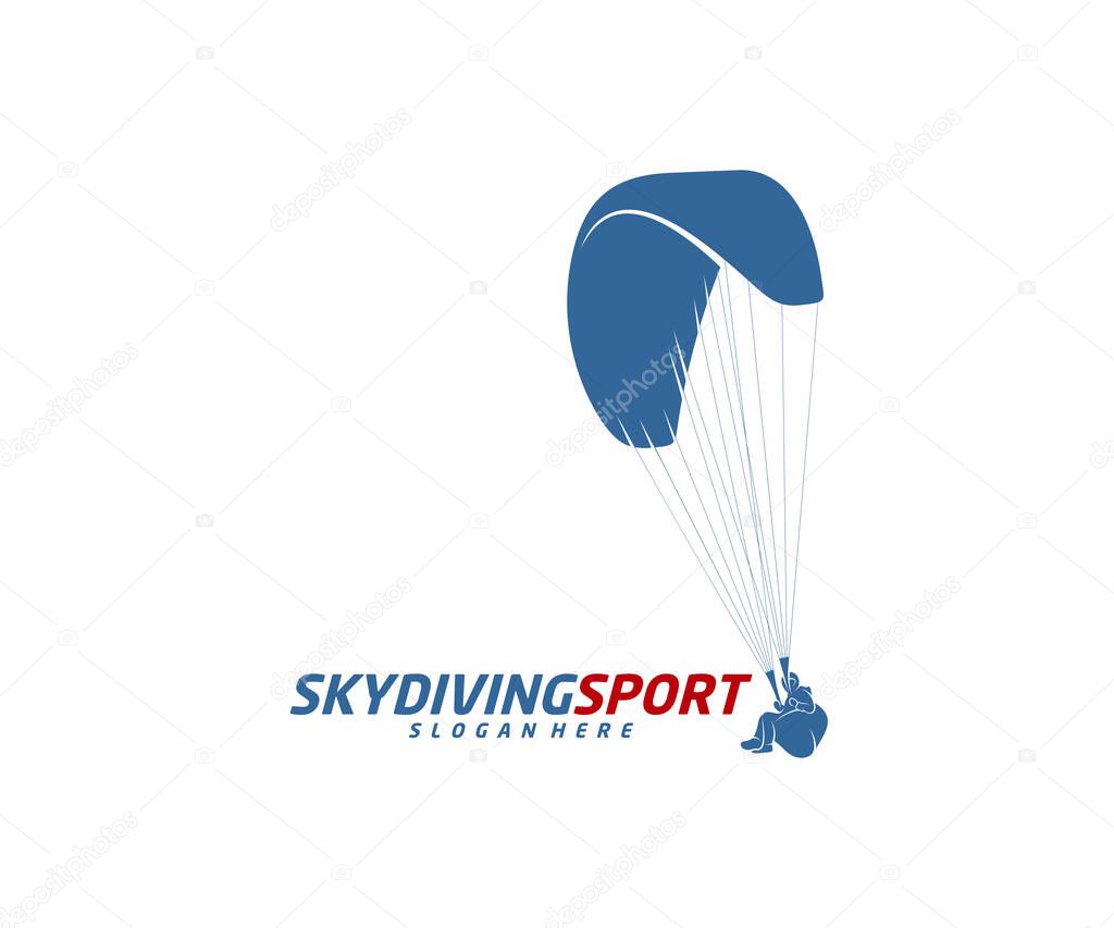 Skydiving logo design vector template, Parachuting design illustration