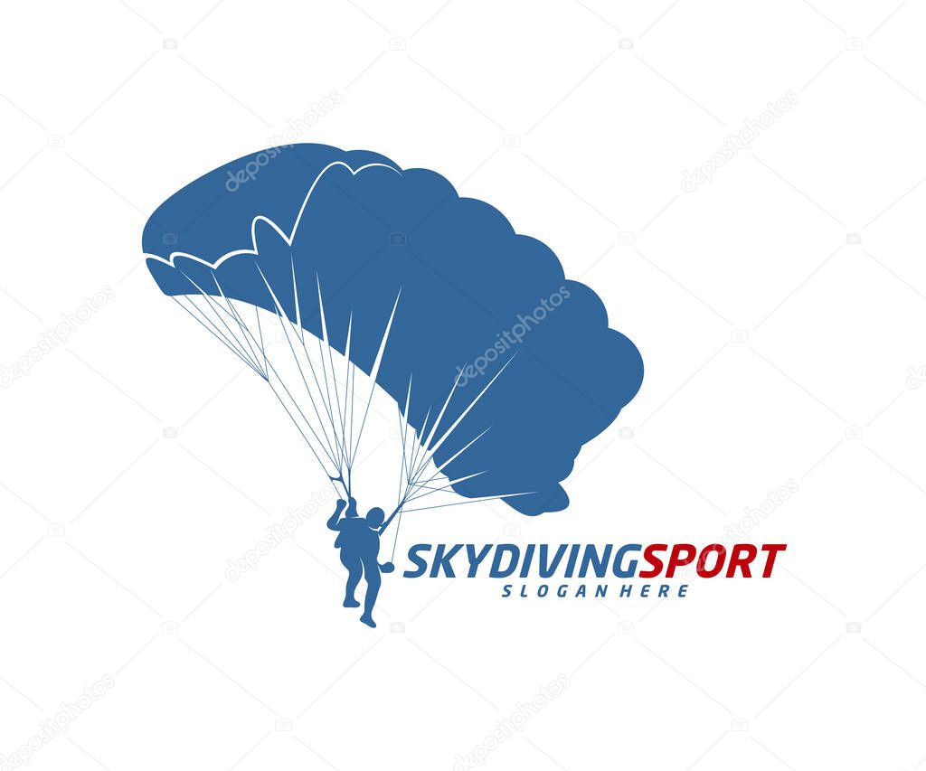 Skydiving logo design vector template, Parachuting design illustration