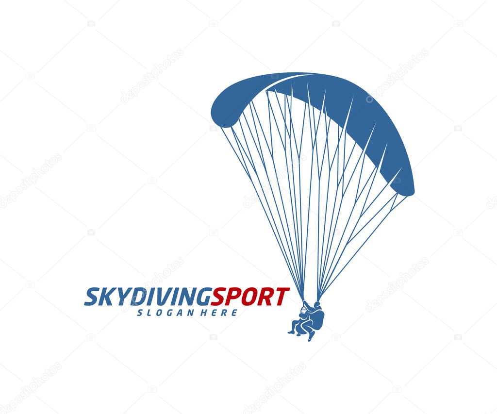 Skydiving logo design vector template, Parachuting design illustration