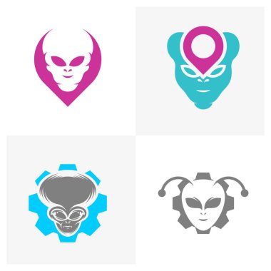 Gear Alien logo tasarımı vektör çizimi, Uzaylı tasarım şablonu