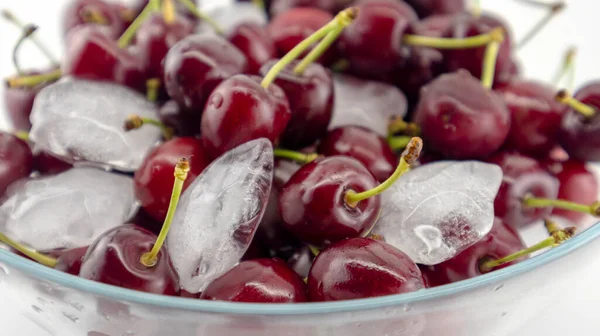 Cherry Berries Plate Ice White Background — Stock Photo, Image