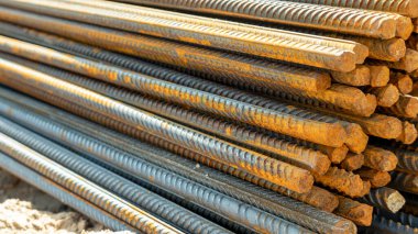 İnşaat alanındaki paslı demir çubuklar.