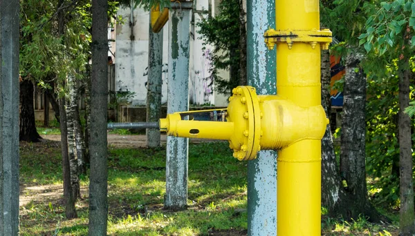 Large Yellow Industrial Gas Pipeline Crane Park — Stock Photo, Image