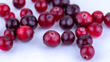 Beyaz arka planda kızılcık üzümü, makro fotoğraf. ,