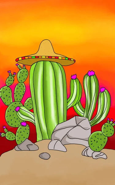 Desert\'s cactus vector drawing