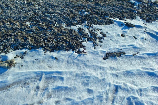 Textura Gruesa Fondo Abstracto Nieve Sobre Asfalto Negro — Foto de Stock