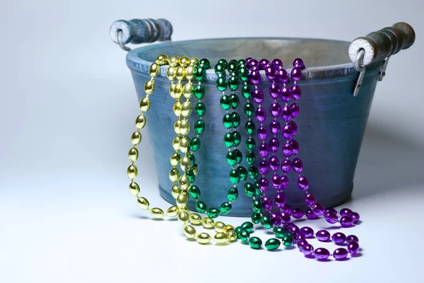 Colorful Strands Traditional Mardi Gras Beads Purple Gold Green Dangling — Φωτογραφία Αρχείου