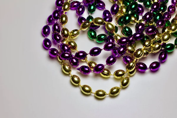 Colorful Strands Traditional Mardi Gras Beads Purple Gold Green White — Stock Photo, Image
