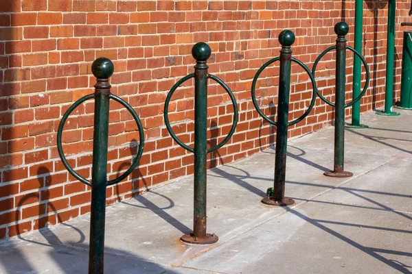 View Old Wild West Style Hitching Post Bicycle Rack Trowalk — стоковое фото