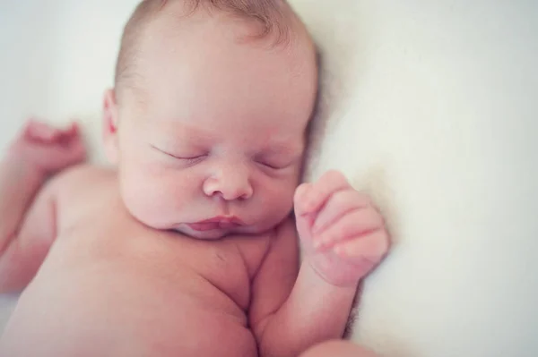 Tevreden Baby Slaapt Een Deken Portret Van Pasgeboren Baby — Stockfoto