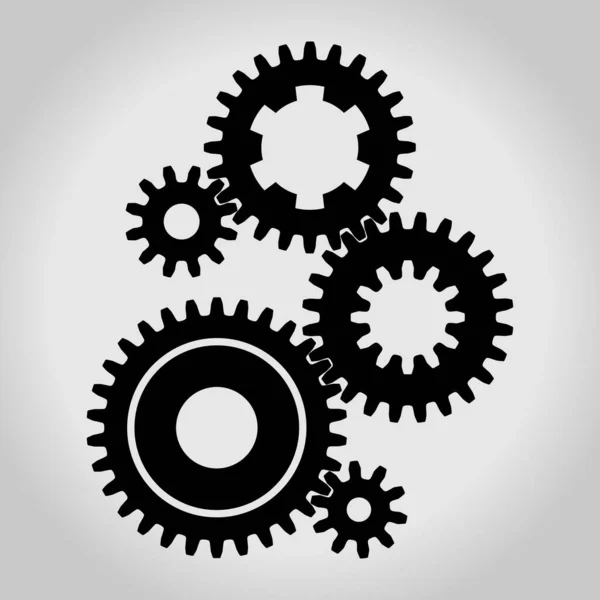 Silhouette Mechanical Gears Cogwheel Set Large Small Sprockets Pieces Vector — Stock Vector