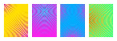 Parlak renkli çemberler arka plan tasarım koleksiyonu. Kartvizit için şablon dokusu, kapak düzeni, broşür, şirket sayfaları, poster, afiş, web tasarımı seti. Vektör illüstrasyonu.