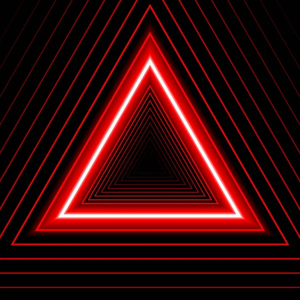 Forma Triángulo Líneas Rojas Brillan Neón Sobre Fondo Negro Plantilla — Vector de stock