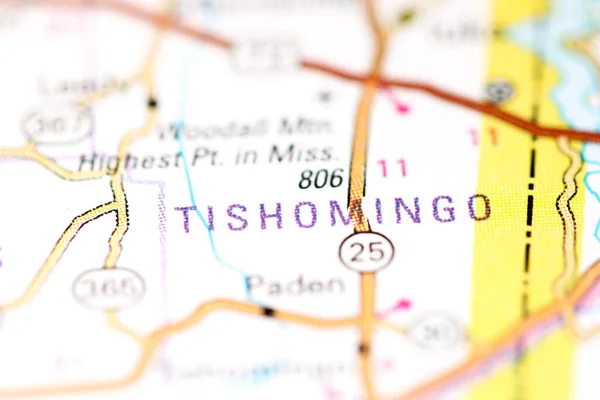 Tishomingo. Mississippi. USA on a map