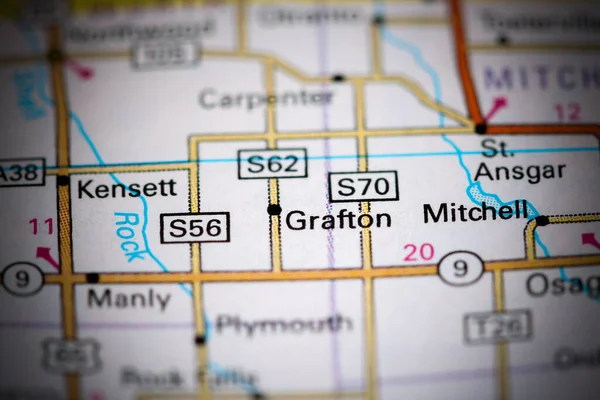 格拉夫顿爱荷华州地图上的美国 — 图库照片