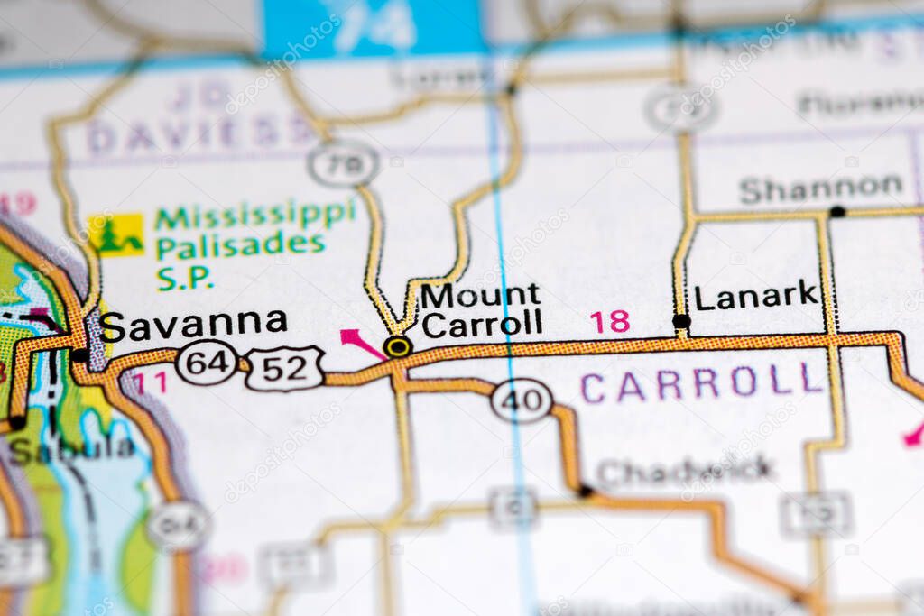 Mount Carroll. Illinois. USA on a map