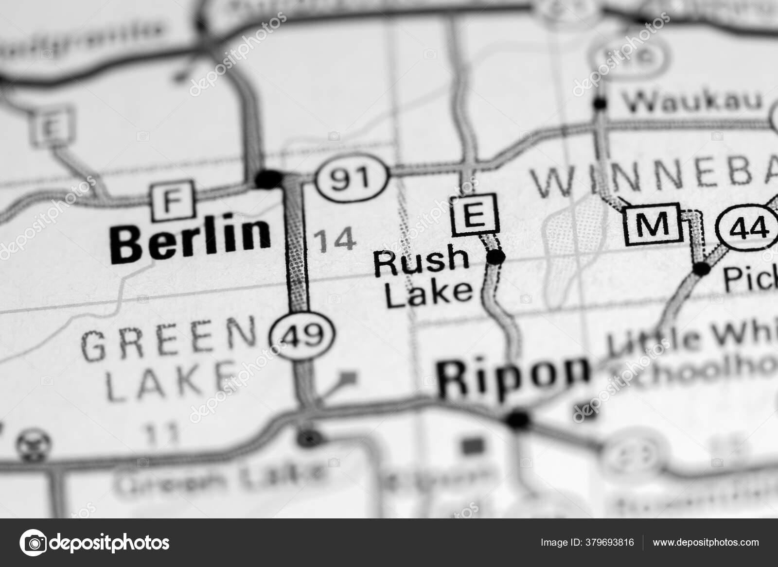 Rush Lake Wisconsin Eeuu Mapa fotografía de stock