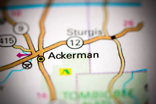 Ackerman Mississippi Eeuu Mapa — Foto de Stock