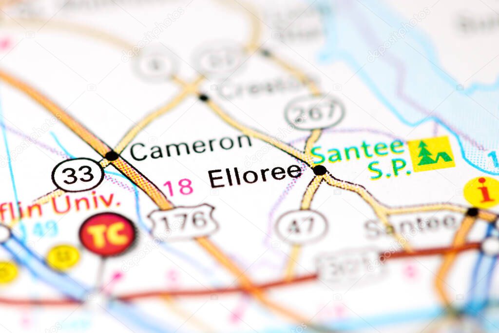 Elloree. Augusta. USA on a map