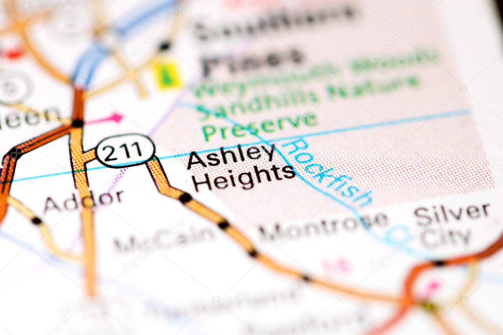 Ashley Heights. North Carolina. USA on a map