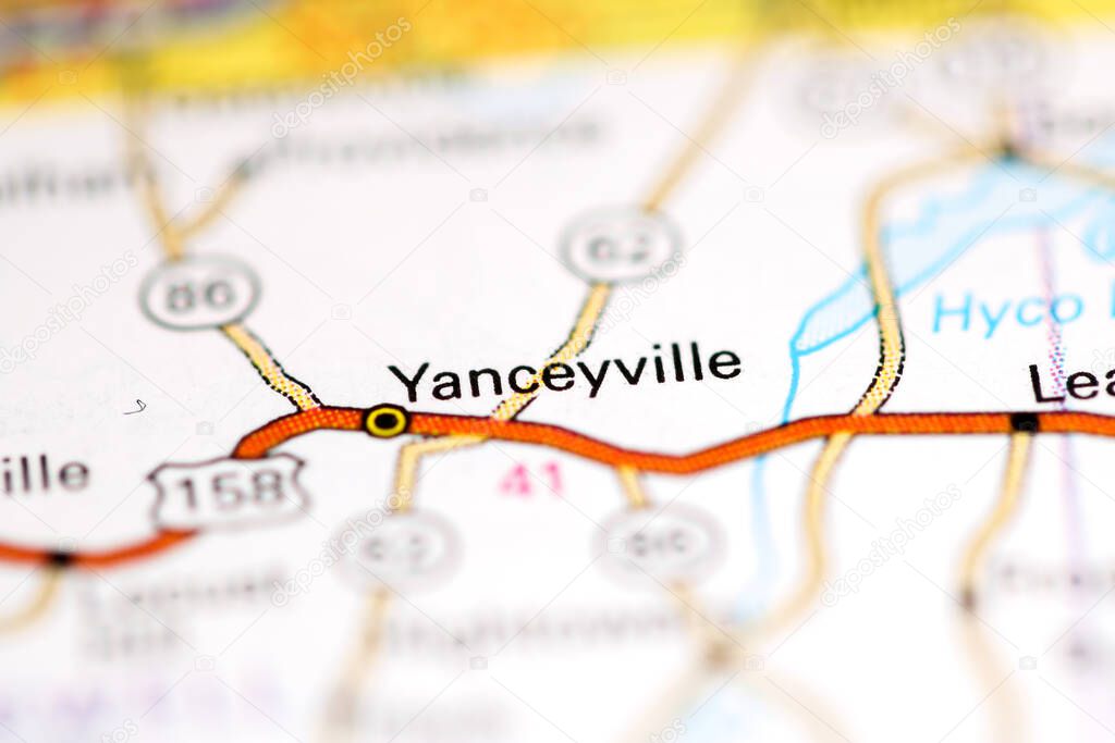 Yanceyville. North Carolina. USA on a geography map