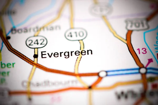 Evergreen Carolina Norte Eua Sobre Mapa — Fotografia de Stock