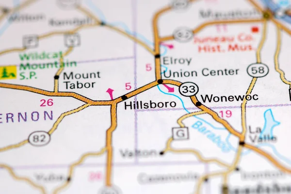 ヒルズボロだ ウィスコンシン州 地図上のアメリカ — ストック写真