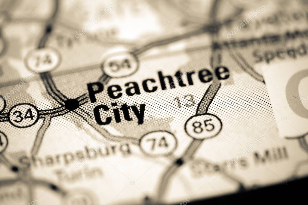 Peachtree City. Georgia. USA on a map