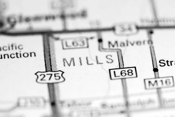 Mills Iowa Eua Sobre Mapa — Fotografia de Stock