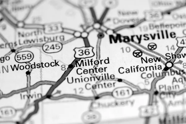 ミルフォード センター オハイオ州 地図上のアメリカ — ストック写真