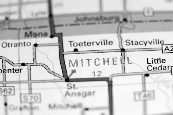 米切尔Mitchell 爱荷华州地图上的美国 — 图库照片