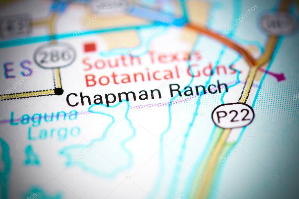 Chapman Ranch. Texas. USA on a map