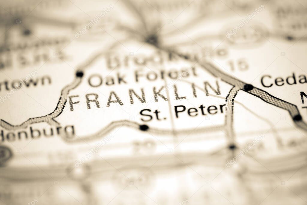 Franklin. Indiana. USA on a geography map