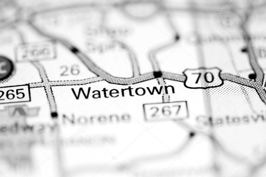 Watertown. Tennessee. USA on a geography map