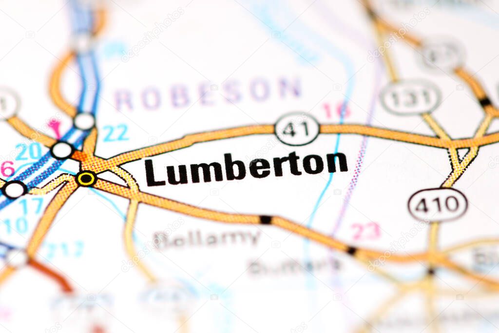 Lumberton. North Carolina. USA on a map