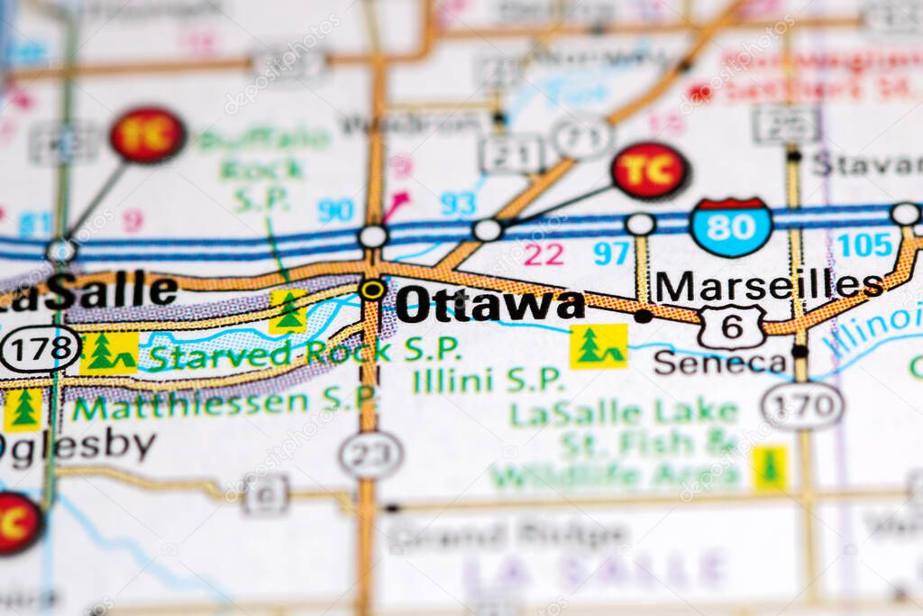 Ottawa. Illinois. USA on a map