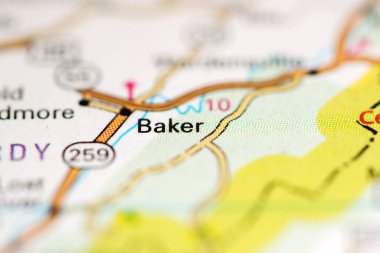 Baker. West Virginia. USA on a geography map clipart