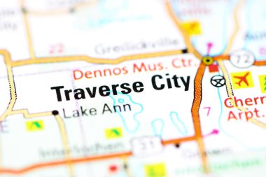 Traverse City. Michigan. USA on a map clipart