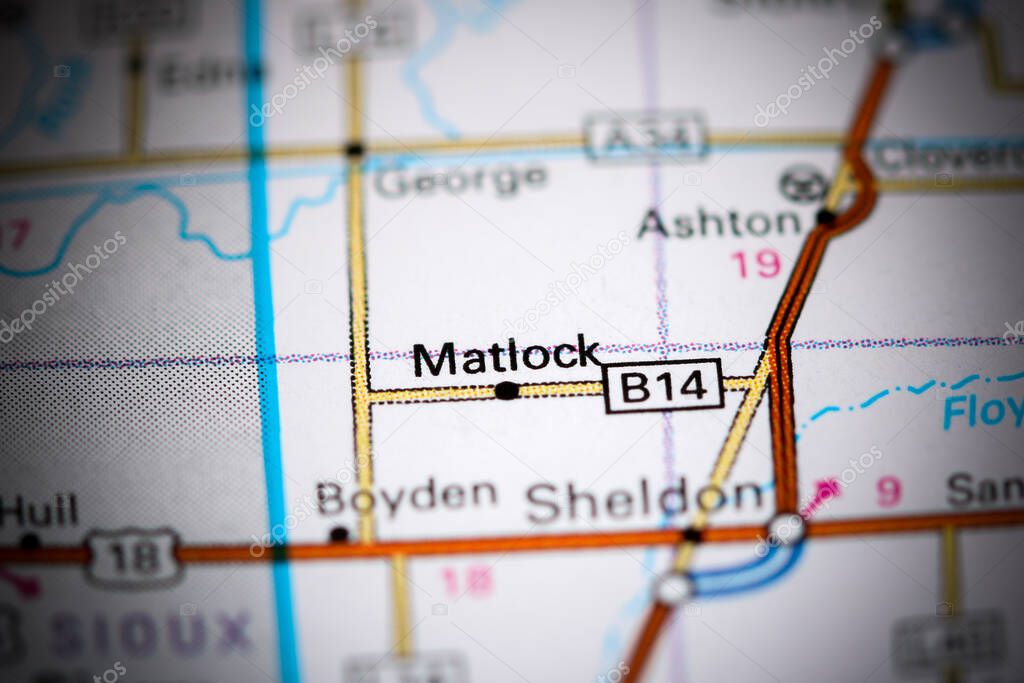 Matlock. Iowa. USA on a map