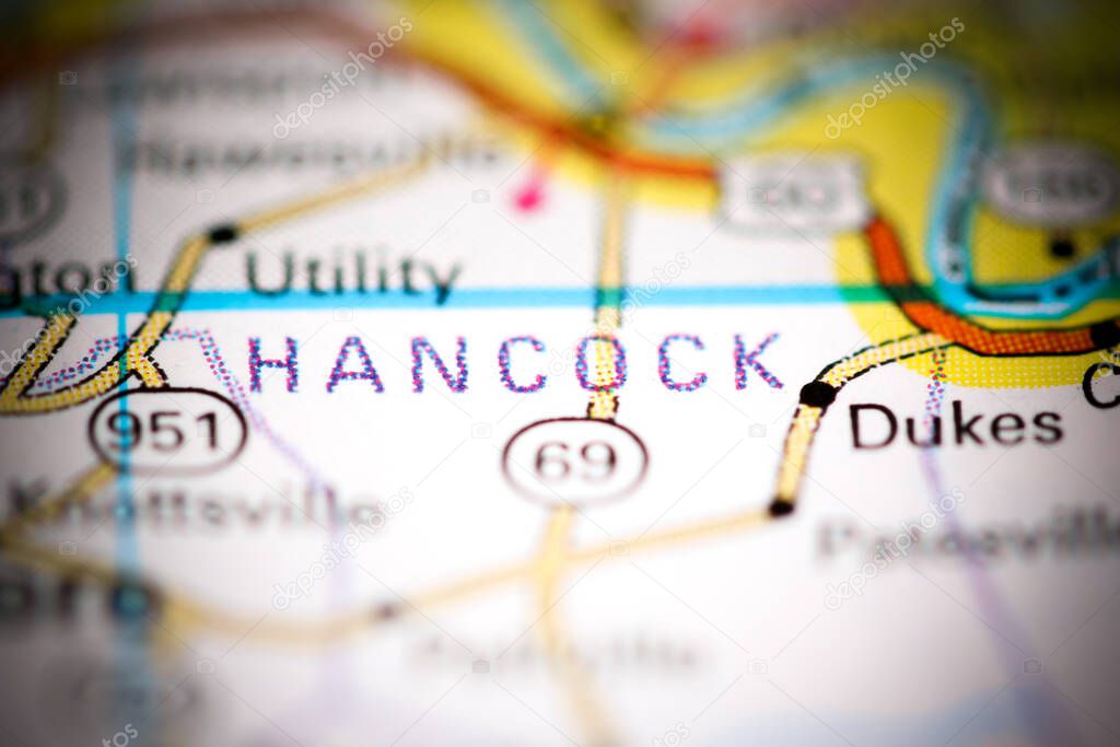 Hancock. Kentucky. USA on a geography map