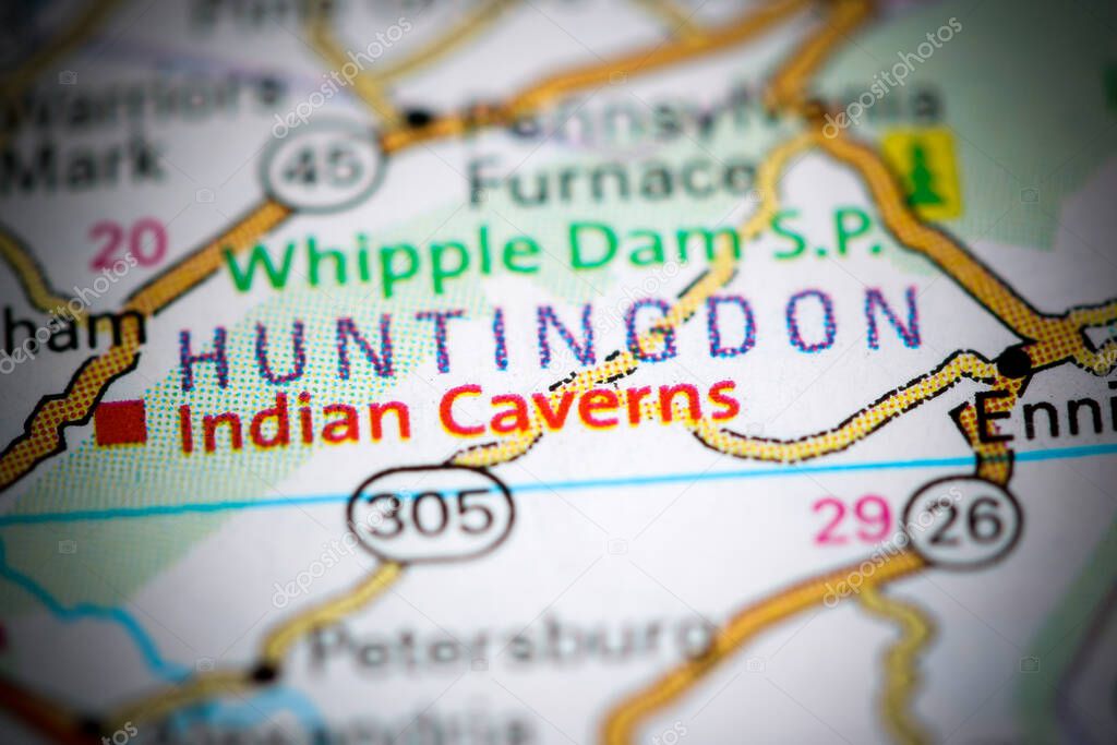 Huntingdon. Pennsylvania. USA on a map